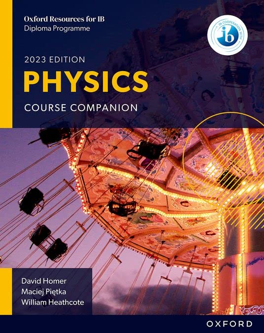 Oxford IB Physics Course Companion textbook cover featuring a fairground swing ride at dusk.