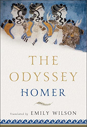 Book cover of The Odyssey by Homer, featuring ancient Greek style illustrations of three women.