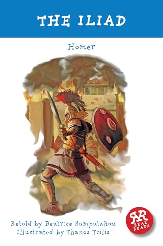 Book cover for The Iliad by Homer featuring an illustration of an ancient warrior.