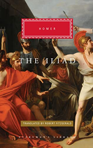 Book cover for The Iliad by Homer featuring a classical painting of Greek warriors.