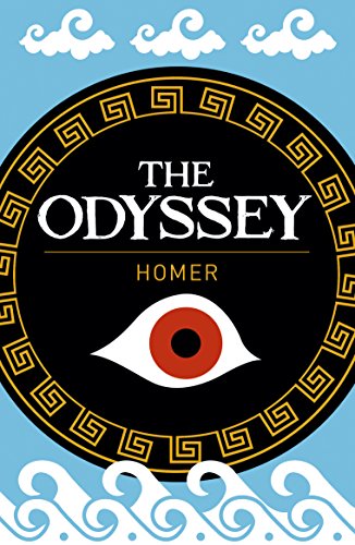 Book cover of The Odyssey by Homer featuring a single eye inside a Greek border.