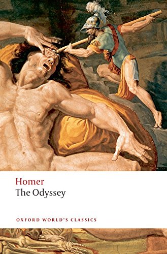 Book cover showing a warrior blinding a giant, with text reading Homer The Odyssey.