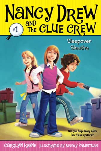 Book cover with three young detectives and colorful gift boxes.