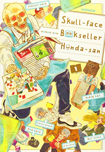 Manga cover featuring a skeleton bookseller and customers with masked faces.