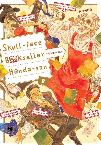 Manga cover with a skull-faced bookseller and other colorful characters.