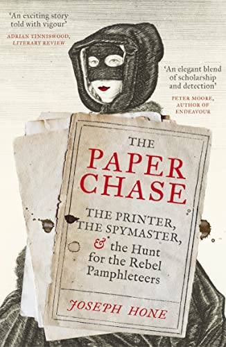 A masked person holds a stack of papers with the book title The Paper Chase.