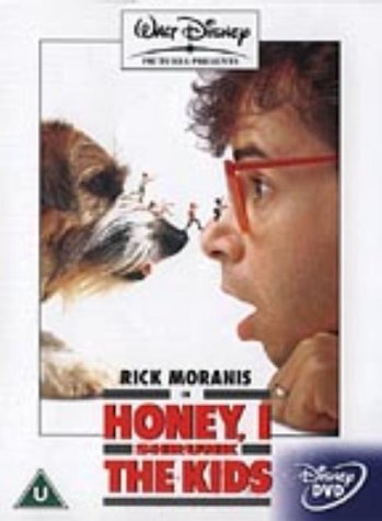 “Honey, I Shrunk The Kids” DVD cover featuring a man, dog, and tiny figures.