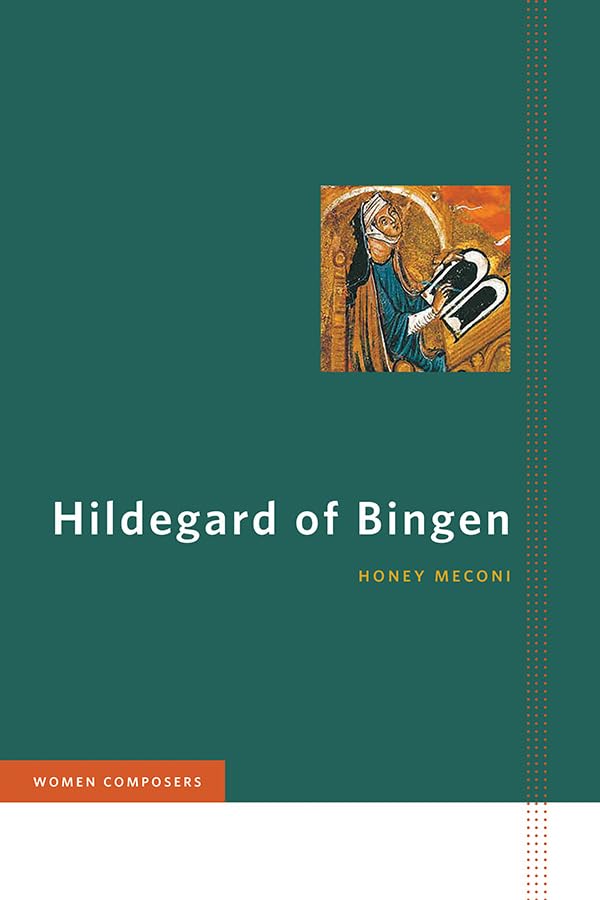Book cover for “Hildegard of Bingen” featuring a medieval illuminated portrait.