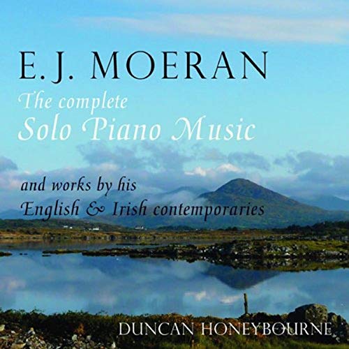 CD cover for E.J. Moeran’s complete solo piano music with landscape backdrop.