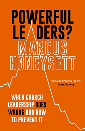 Book cover: "Powerful Leaders?" with a graph and cross symbol.