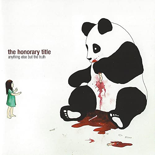 CD cover: panda with blood, small figure, white background.