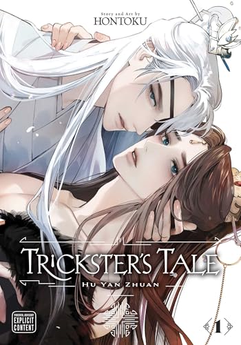 Manga cover featuring two men with long hair, title “Trickster’s Tale”.