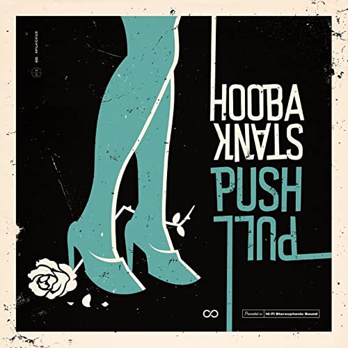 Hoobastank's "Push Pull" CD cover with teal legs and a white rose.