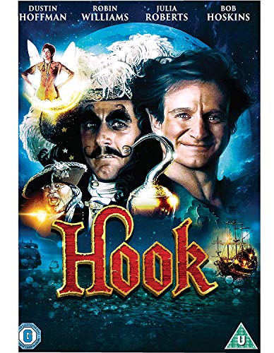 DVD cover for "Hook" featuring Robin Williams as Peter Pan and Captain Hook.