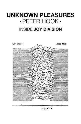 Book cover with text Unknown Pleasures by Peter Hook and a radio wave graph.