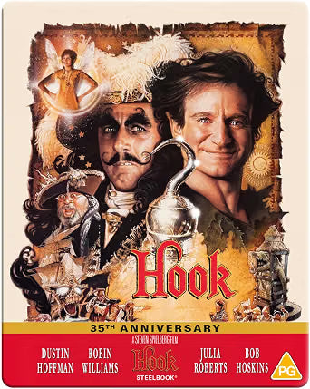 “Hook” Blu-ray SteelBook cover featuring Captain Hook, Peter Pan, and Tinkerbell.