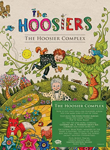 Whimsical illustrated album cover for The Hoosiers The Hoosier Complex with a green text box.