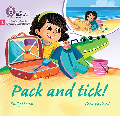 Book cover: girl packing for the beach with a crocodile.