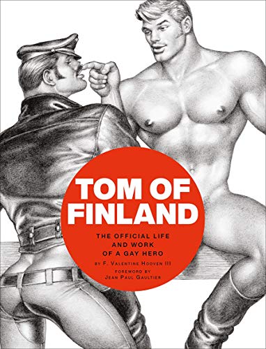 Black and white illustration of two muscular men with a red circular title overlay.