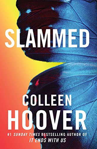 Book cover for "Slammed" by Colleen Hoover with feather imagery.