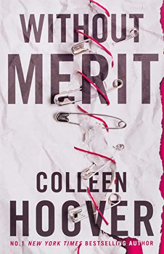 Book cover for Without Merit by Colleen Hoover featuring safety pins on crumpled paper.
