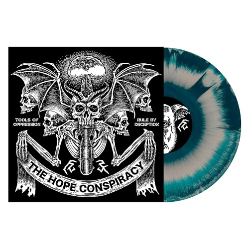 Vinyl record with dark, illustrated cover featuring skulls and a mushroom cloud.