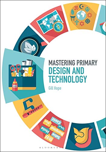 Book cover with design tools, world map, and text: "Mastering Primary Design and Technology".