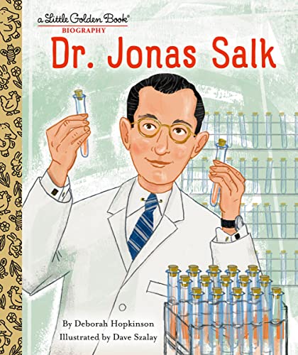 Little Golden Book cover featuring Dr. Jonas Salk holding test tubes.