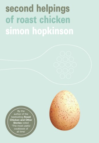 Cookbook cover: “Second Helpings of Roast Chicken” with egg illustration.