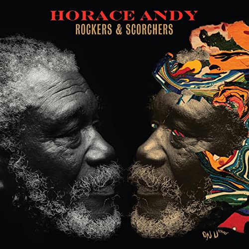 Horace Andy album cover: split portrait of a man, black and colorful sides.