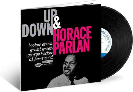 Horace Parlan's "Up & Down" vinyl record with portrait and blue label.