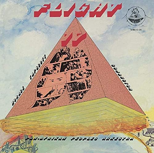 Vinyl record cover: red pyramid with abstract faces and text.