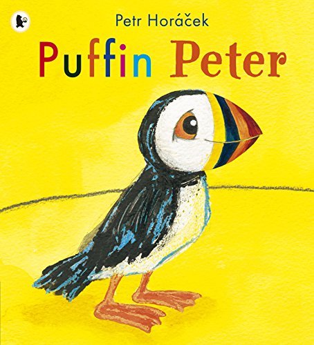 Illustration of a black and white puffin with a colorful beak.