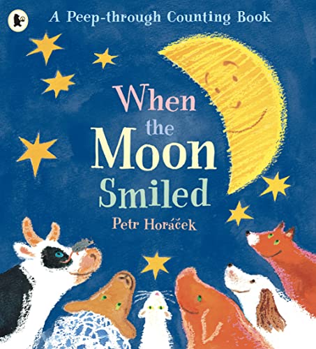 Book cover: smiling moon, animals, and stars on a dark blue background.