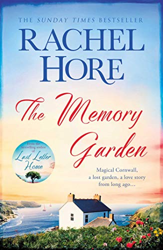 Book cover for “The Memory Garden” with a coastal scene and red flowers.