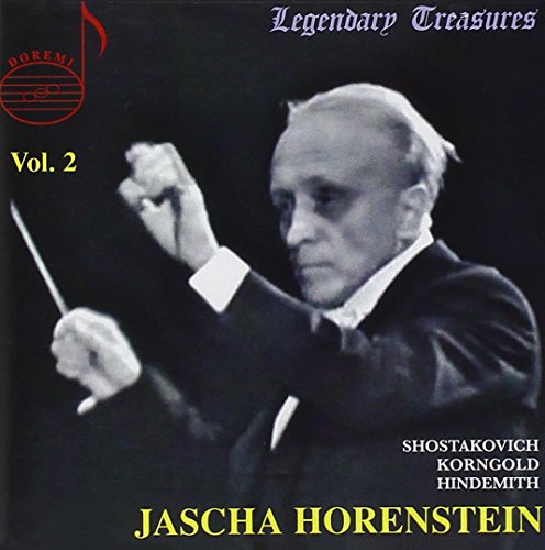 Black and white image of conductor Jascha Horenstein on a black album cover.
