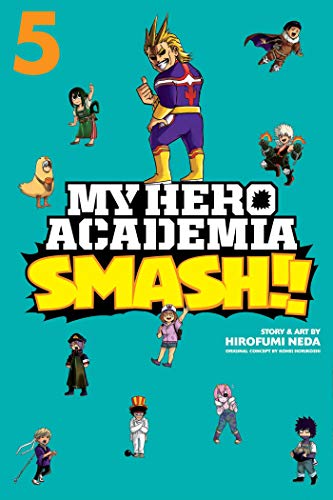 Manga cover showing My Hero Academia Smash volume 5 with chibi characters on teal.
