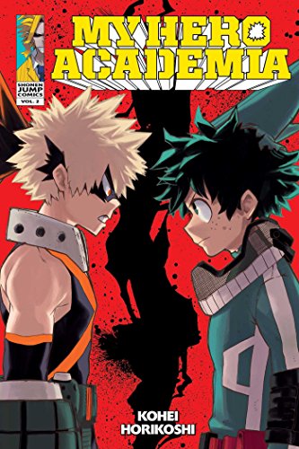 My Hero Academia manga volume two cover featuring Bakugo and Deku on red background.