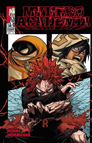 My Hero Academia volume 16 manga cover featuring Red Riot and other characters.