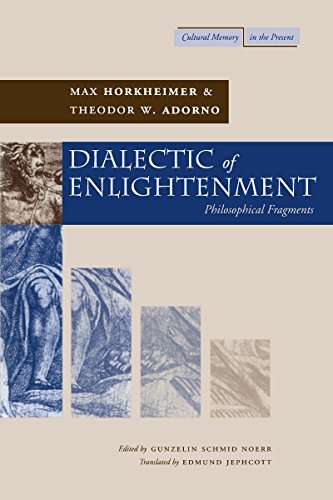 Book cover: “Dialectic of Enlightenment” by Horkheimer & Adorno, with artwork.