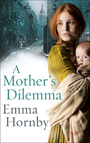 Book cover: woman holding a baby, Victorian street background.
