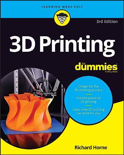Book cover for 3D Printing For Dummies showing a 3D printer creating an orange object.