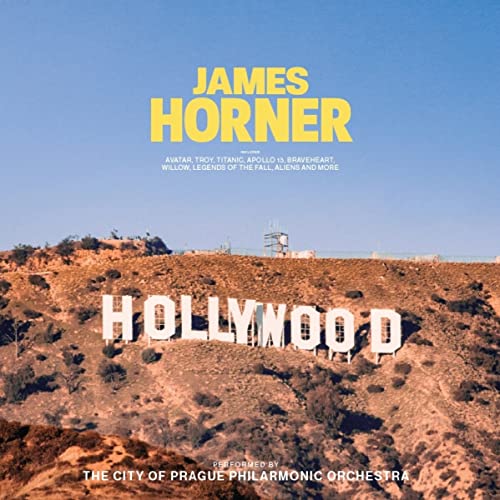 Vinyl record cover for James Horner’s “Hollywood Story” with Hollywood sign.
