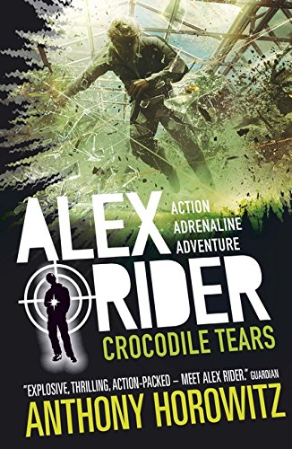 "Crocodile Tears" book cover featuring a man in a tactical suit amidst debris.