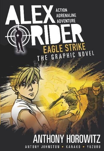 "Alex Rider: Eagle Strike" graphic novel cover featuring cartoon characters in an action scene.