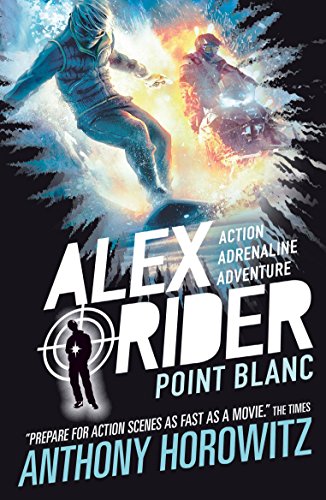 Book cover: "Point Blanc" by Anthony Horowitz, featuring action scenes and text.