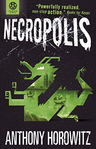 Book cover for “Necropolis” with green, abstract city imagery.
