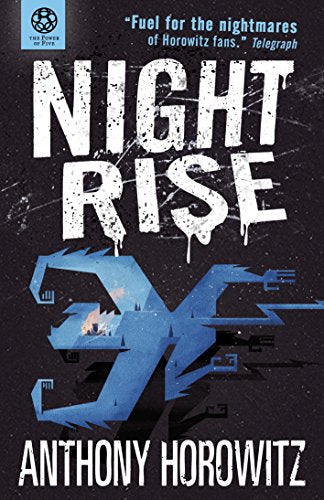 Book cover: "Nightrise" by Anthony Horowitz, featuring a stylized blue eye.
