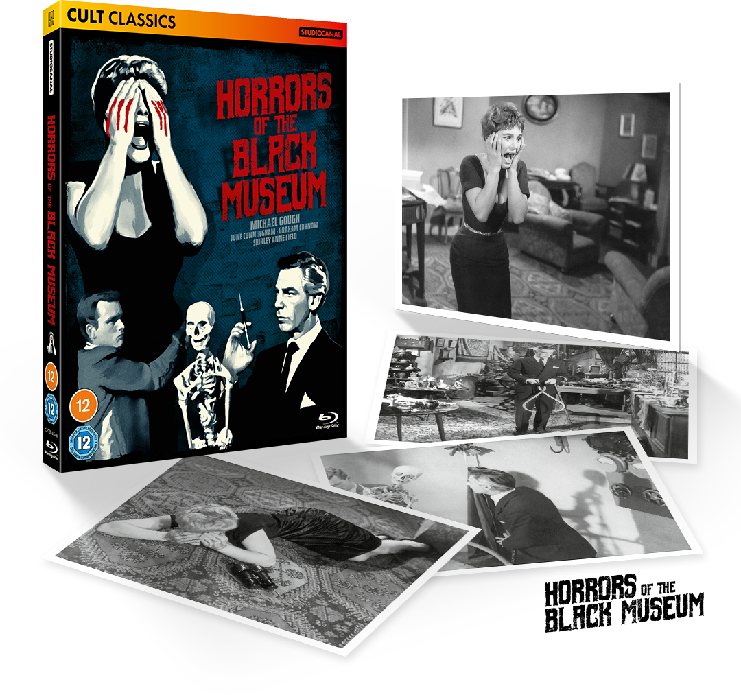 Horrors of the Black Museum Blu-ray case with four black and white movie stills.