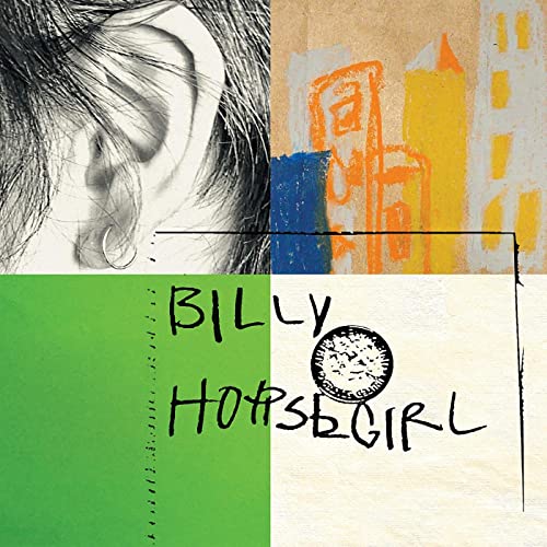 Album cover for Horsegirl’s “Billy” with ear, buildings, and green square.